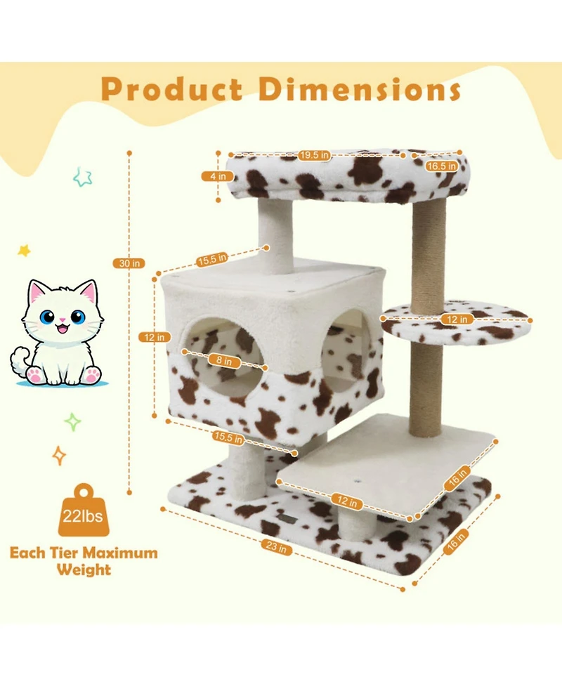 Sugift Modern Indoor Cat Tree Tower with Wide Upholstered Perch and 2-Entrance Cat Condo