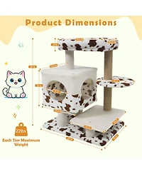 Sugift Modern Indoor Cat Tree Tower with Wide Upholstered Perch and 2-Entrance Cat Condo