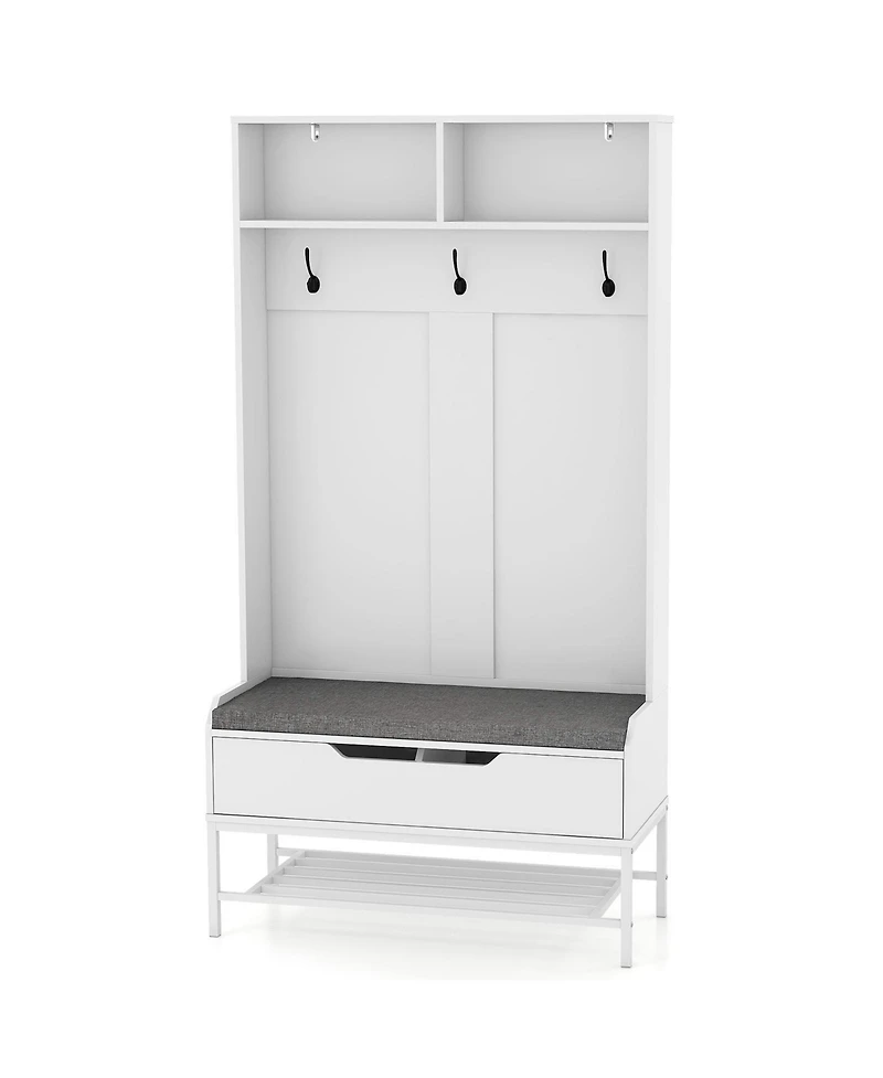 Sugift 69 in Tall 4-in-1 Hall Tree Coat Rack with Seat Cushion and Shoe Storage