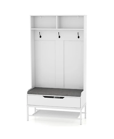 Sugift 69 in Tall 4-in-1 Hall Tree Coat Rack with Seat Cushion and Shoe Storage