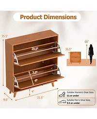 Sugift Narrow Shoe Cabinet with 2 Flip Drawers Adjustable Removable Shelves 9.5in Depth for Entryway