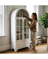 Sugift 71.5 Inch Arched 5-Tier Cabinet with Tempered Glass Doors and Wine Rack