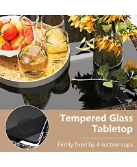 Sugift 4-Seat Outdoor Wicker Furniture Set with Tempered Glass Coffee Table and Soft Cushions