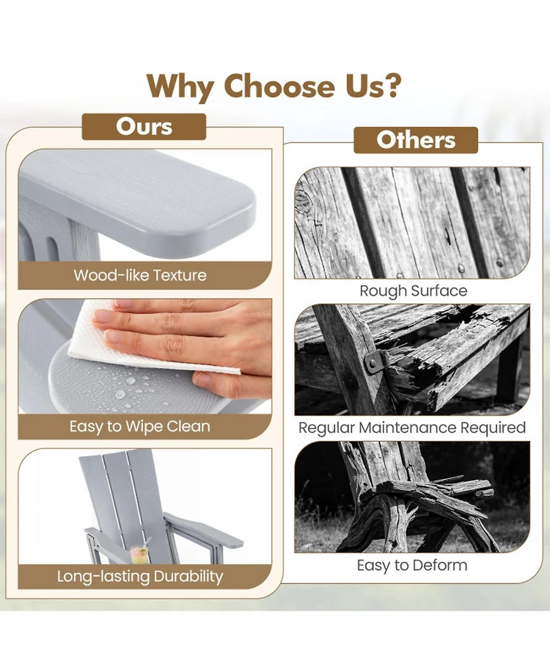 Sugift Hdpe Outdoor Adirondack Chairs with Cup Holder