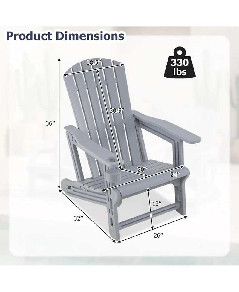 Sugift Set of 2 Hdpe Adirondack Chairs with Cup Holder and Wood-Like Texture for Garden