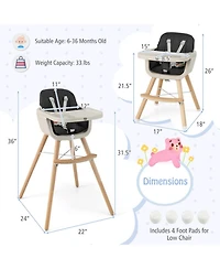 Gouun Baby 3-in-1 Convertible Wooden Baby High Chair with Cushion