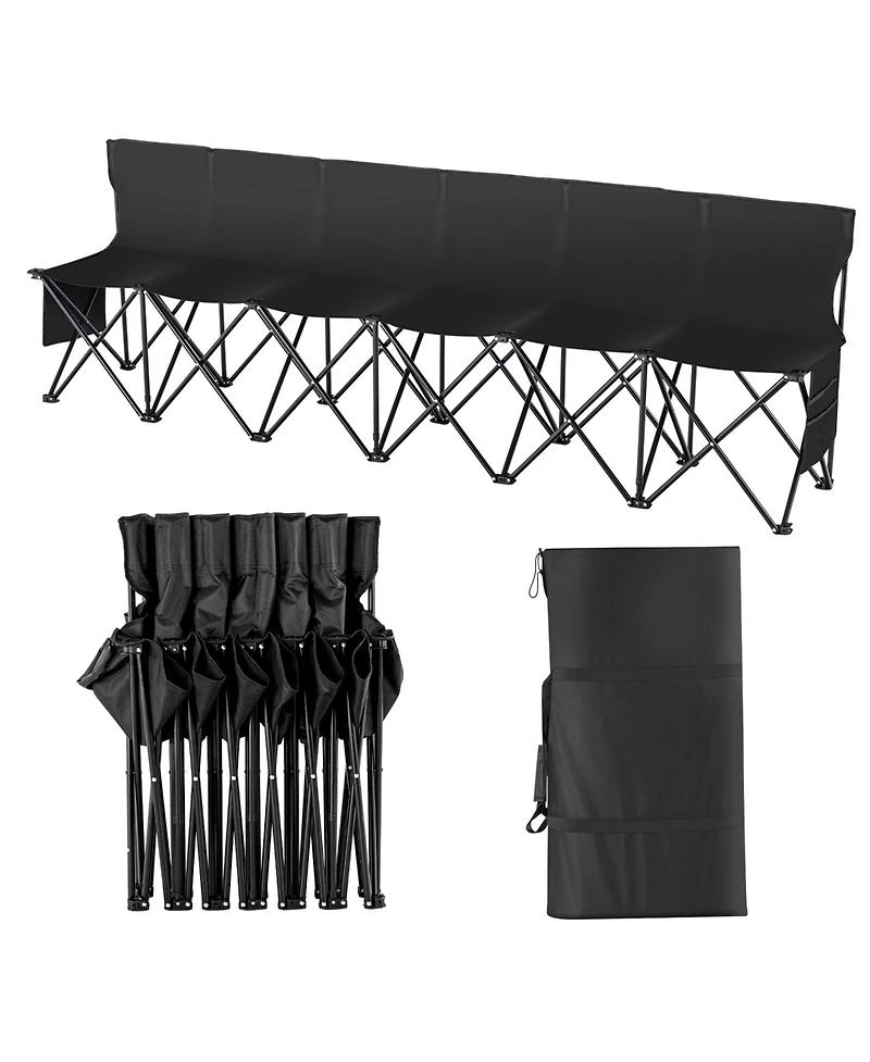 Hongge 6 Seat Foldable Sideline Bench 94 in with Back Rest and Storage Pockets for Sports and Camping