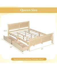 Sugift Queen Size Sleigh Platform Bed with 2 Storage Drawers and Curved Footboard