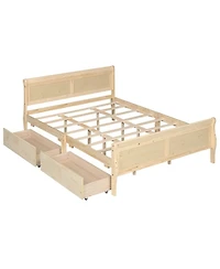 Sugift Queen Size Sleigh Platform Bed with 2 Storage Drawers and Curved Footboard