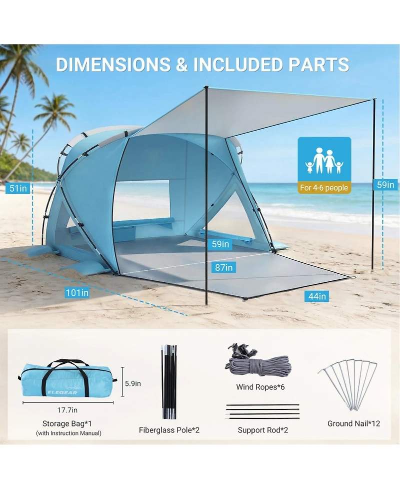 Aofar Beach Tent Sun Shelter Pop Up Upf 50+ Uv Protection Portable Waterproof Family Cabana Shade