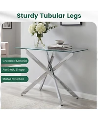 Sugift Modern Glass Console Table with 8mm Tempered Glass Top Entryway Table