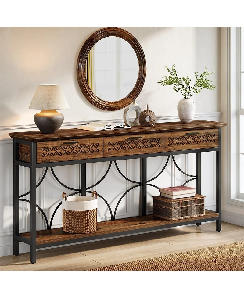 Slickblue Long Console Table with Storage Drawers for Entryway