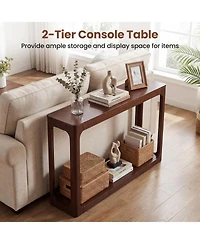 Slickblue Modern Mid-Century Wood Console Table with 2 Tiers and Shelf