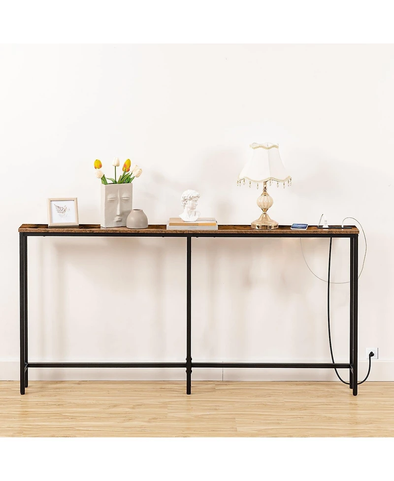 Slickblue 63-Inch Entryway Console Table with Built-In Charging Station