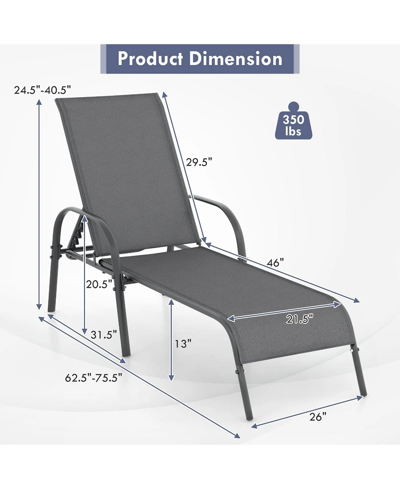 Slickblue Folding Outdoor Lounge Chair with Adjustable Backrest for Patio Relaxing