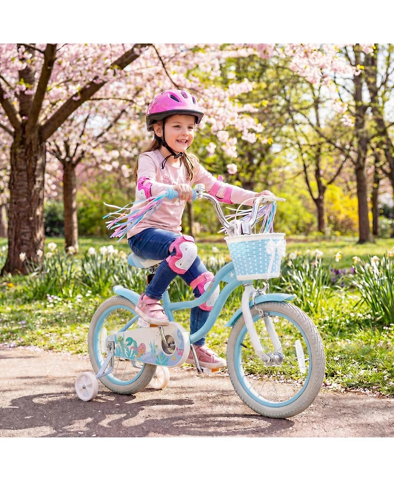Slickblue Sea Princess 16" Adjustable Kids' Bicycle With Basket, Ages 4-7