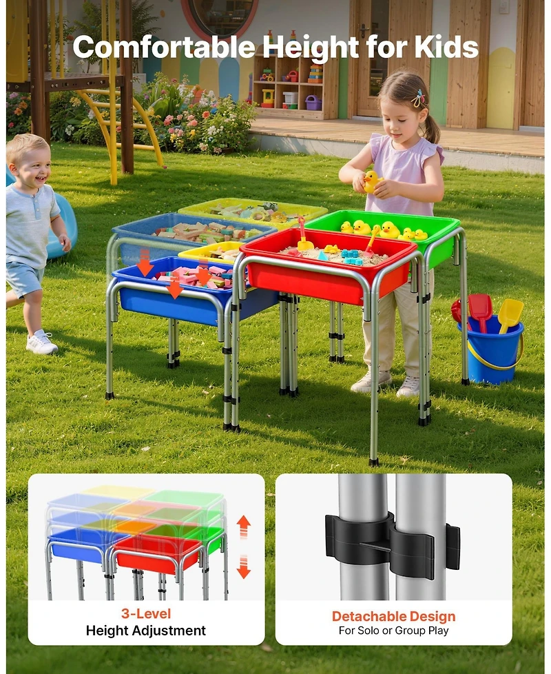 Hongge 4 Station Height-Adjustable Sand and Water Play Table, 4-Piece, Ages 3-6