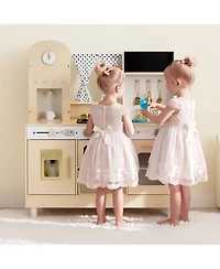 Hongge Realistic Lights and Sounds Wooden Play Kitchen, 12-Piece, Ages 3+