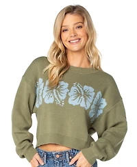 Roxy Women's Hibiscus Harmony Long-Sleeve Crop Floral Sweater