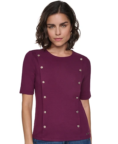 Karl Lagerfeld Paris Petite Rib-Knit Crewneck Short-Sleeve Top