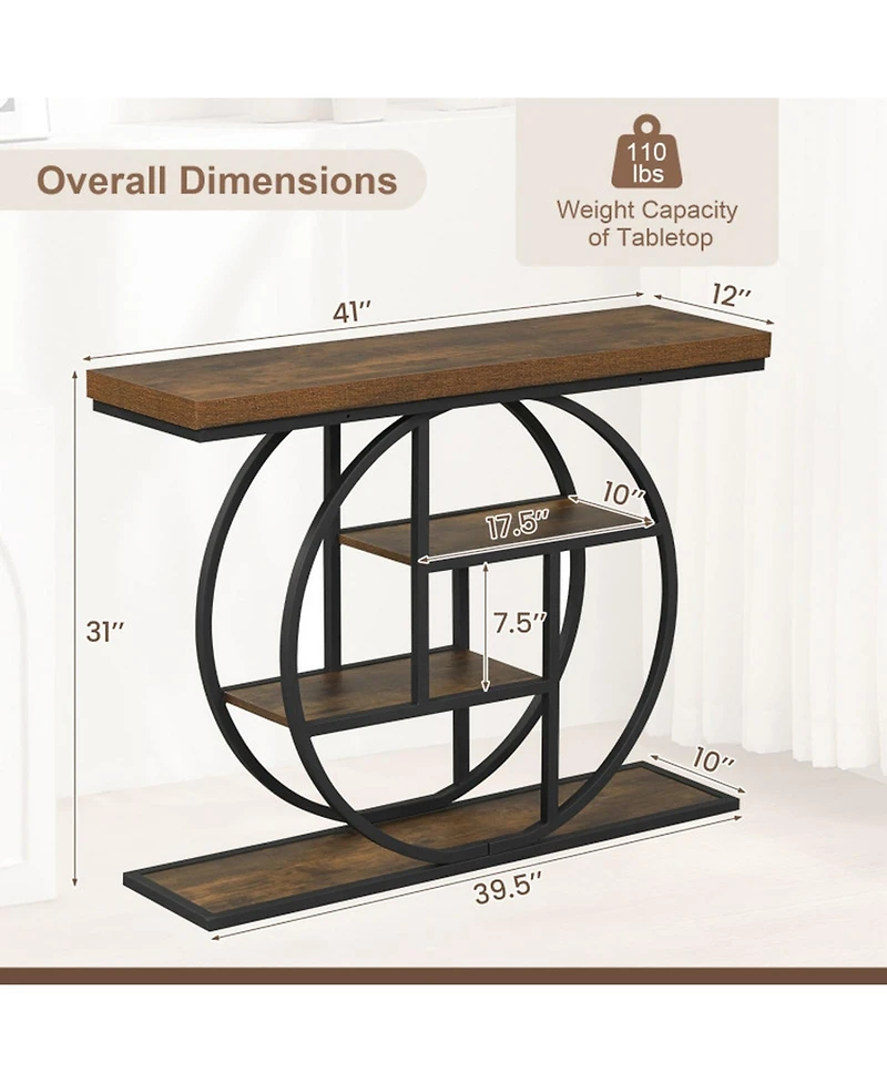 Sugift 4-Tier Console Table 41 in Entryway Table with Storage Shelves