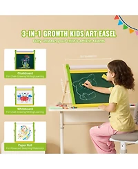 Sugift 3-in-1 Wooden Double-Sided Kids Art Easel with Magnetic Board Chalkboard Paper Roll Foldable