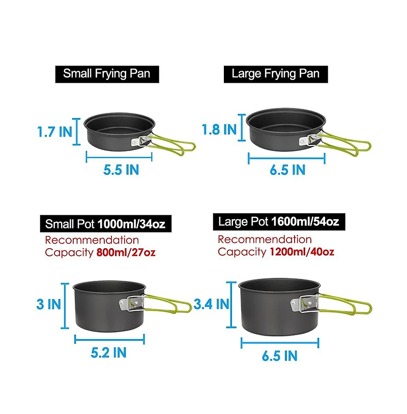 Piscifun Lightweight Non Stick Camping Cookware Set Stackable Outdoor Hiking Mess Kit with Storage Bag