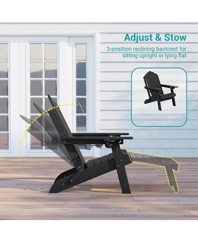 Sonkuki 3-Position Reclining Adirondack Chair with Retractable Ottoman, Folding Patio Cup Holder, Heavy Duty Hdpe Fire Pit Seating 350lbs