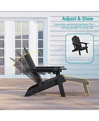 Sonkuki 3-Position Reclining Adirondack Chair with Retractable Ottoman, Folding Patio Cup Holder, Heavy Duty Hdpe Fire Pit Seating 350lbs