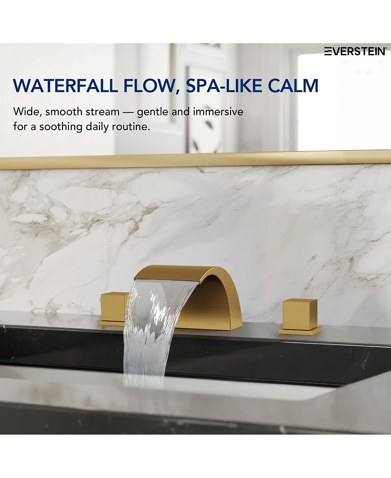 Everstein Widespread Bathroom Faucet 3 Hole, 2-handle Waterfall Sink with Drain Assembly and Overflow