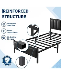homfan Twin Size Pu Leather Platform Bed Frame with Upholstered Headboard, No Box Spring Needed
