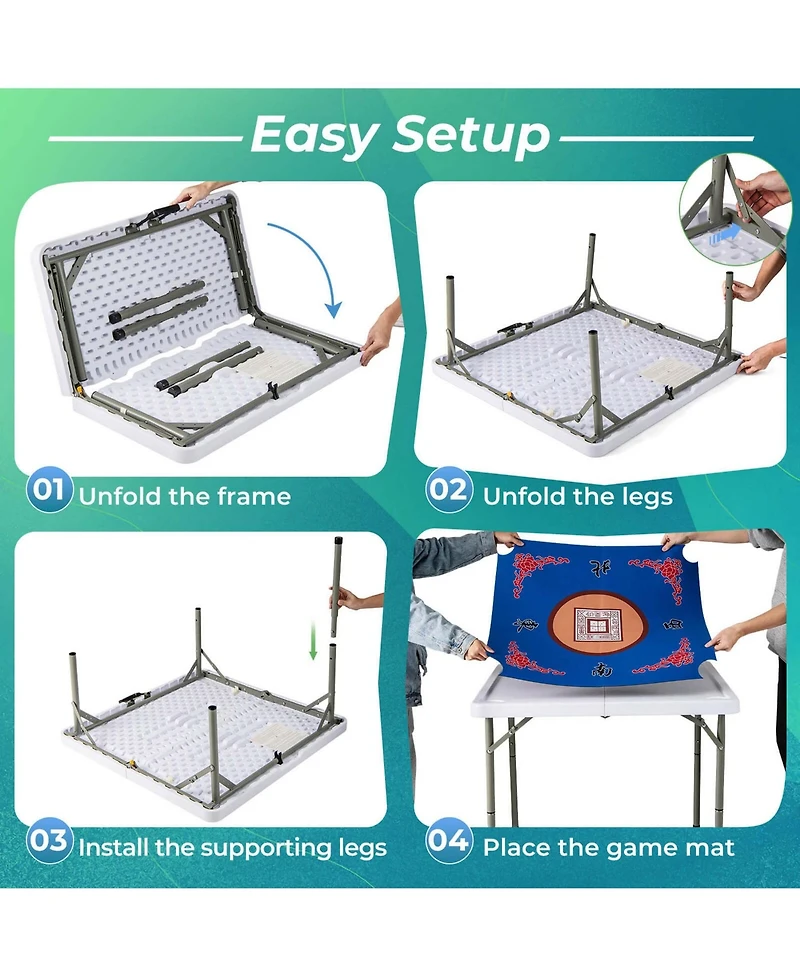 Costway Folding Mahjong Table with Cup Holders and Carrying Handle, Ages 18+