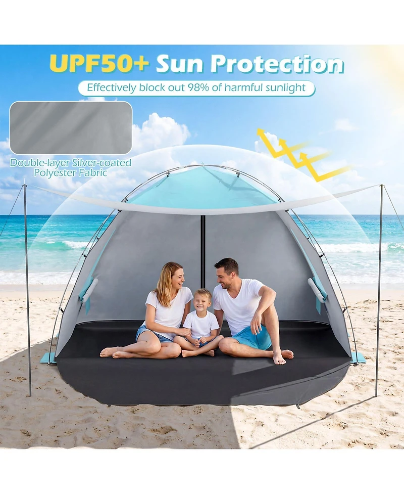 Costway Beach Tent Sun Shelter with Canopy Pop-Up 5-6 Person UPF50+