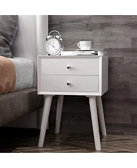 Costway End Table with Drawers and Storage Wooden Mid-Century Accent Side