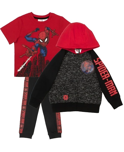Spider-Man Boys' 3T - 12 3-Piece Zip-Up Fleece Hoodie, T-Shirt and Pants Set