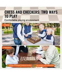 Sugift 15-Inch 2-in-1 Solid Wood Chess Checkers Board Game, Ages 6+