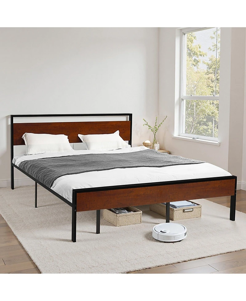 Slickblue 14 Inch King Bed Frame with Wooden Headboard and Under Bed Storage