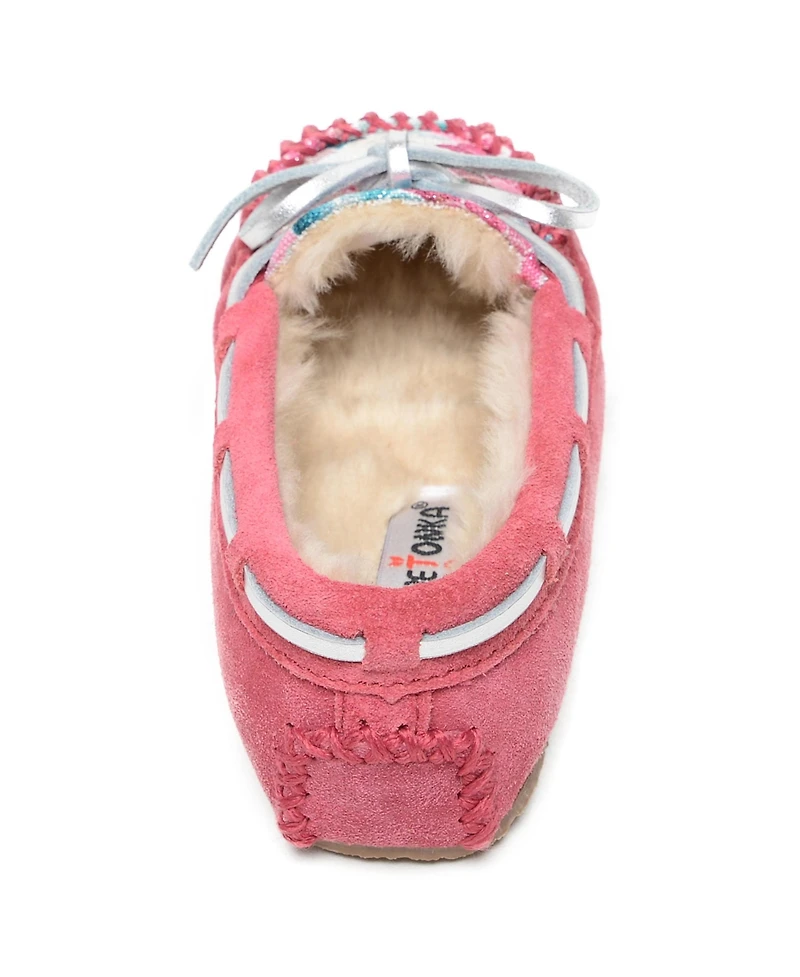 Minnetonka Kids' 1-13 Cassie Suede Faux Fur Lined Slippers