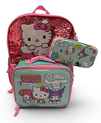Accessory Innovations Boys' and Girls' Hello Kitty Backpack, Lunch Bag, Water Bottle, Zip Case and Carabiner, 5-Piece Set