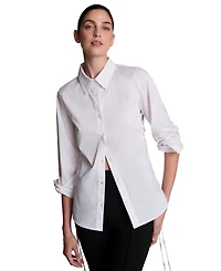 Kenneth Cole Women's Long-Sleeve Point-Collar Button-Front Shirt with Tie-Up Sides