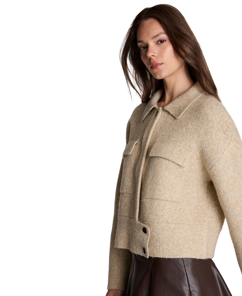 Kenneth Cole Women's Ribbed-Knit Long-Sleeve Utility Jacket
