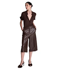 Kenneth Cole Women's High-Waisted Faux-Leather Wide-Leg Shorts, 18" Inseam