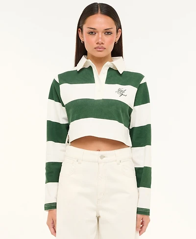 Abrand Juniors' Good Sport Polo Stripe Long-Sleeve Cotton Shirt