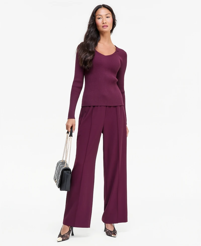I.n.c. International Concepts Women's Long-Sleeve V-Neck Cutout-Trim Sweater, Macy's Exclusive