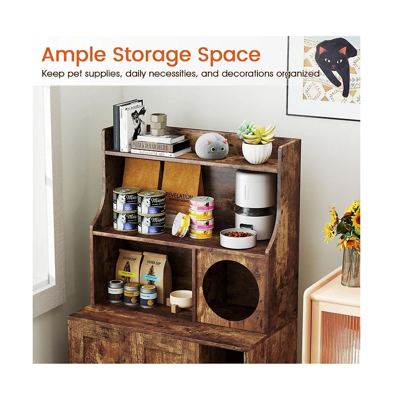 Ruie Wooden Cat Litter Box Enclosure 51 in Industrial Storage Shelf and Cat Condo