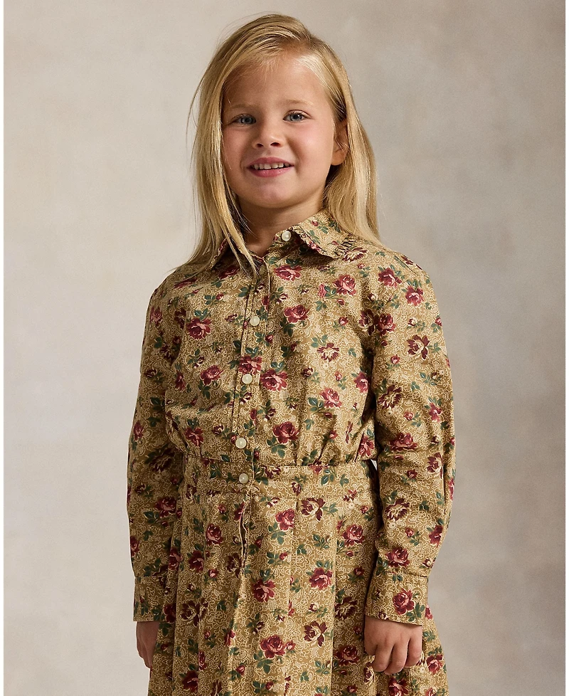 Polo Ralph Lauren Girls' 2T-6X Floral Cotton Poplin Long-Sleeve Shirt Dress