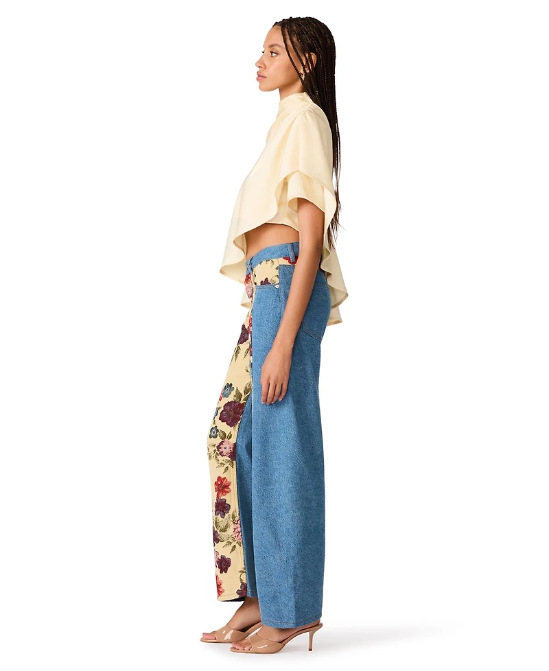 Steve Madden Women's The Sydnee Floral Non-Stretch Wide-Leg Jeans