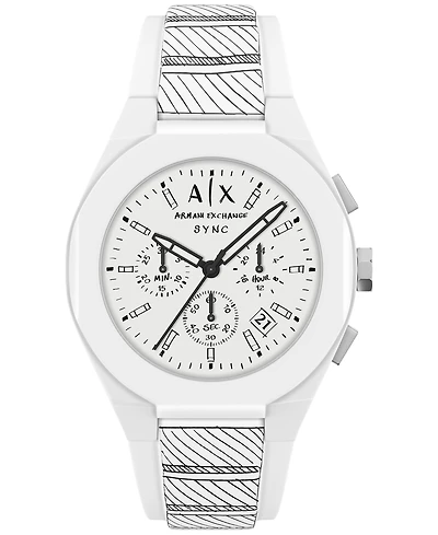Armani Exchange Men's Sync Quartz Chronograph White Silicone Watch 44mm