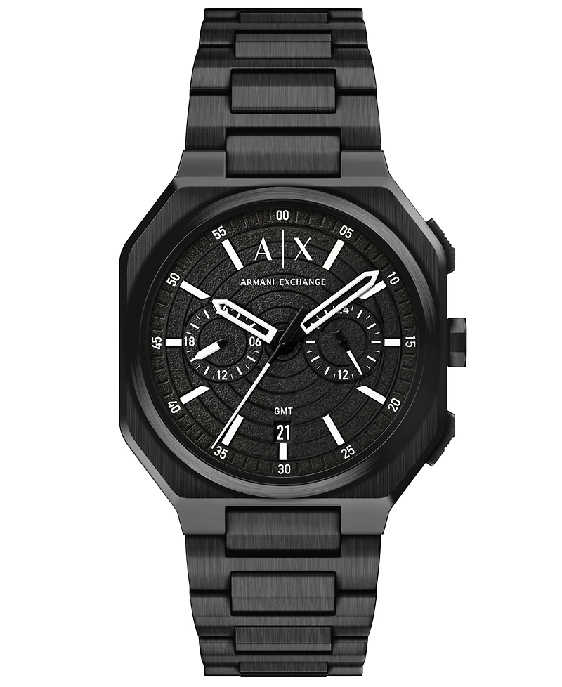 Armani Exchange Men's Quartz Dual Time Black Stainless Steel Watch 40mm