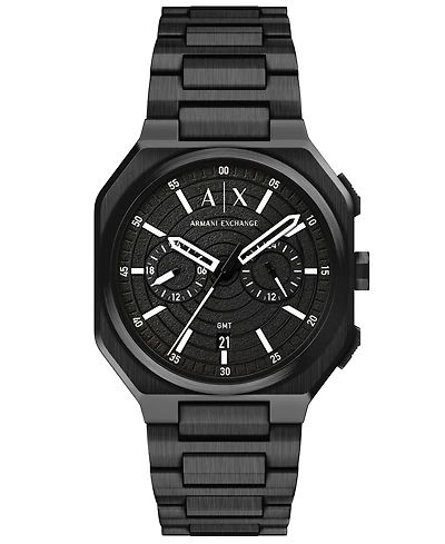 Armani Exchange Men's Quartz Dual Time Black Stainless Steel Watch 40mm